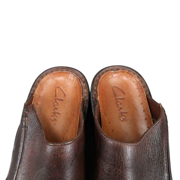 Clarks Shoes Womens 7 Casual Clogs Slip On Leather Brown Retro Classic Comfort - Picture 13 of 13